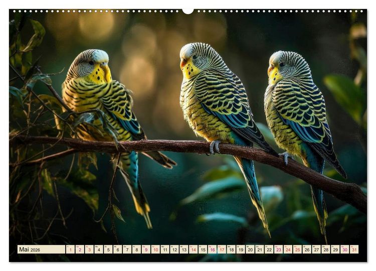 Produktbild: Wellensittiche farbenfroh und munter (Wandkalender 2026 DIN A2 quer), CALVENDO Monatskalender