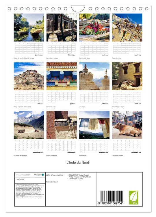 Produktbild: L'Inde du Nord (Calendrier mural 2026 DIN A4 horizontal), CALVENDO calendrier mensuel