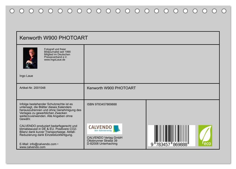 Produktbild: Kenworth W900 PHOTOART (Tischkalender 2026 DIN A5 quer), CALVENDO Monatskalender