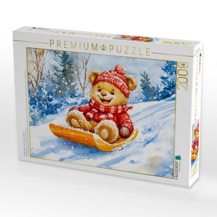 Produktbild: CALVENDO Puzzle Teddy rodelt mit Schlitten im Winter | 2000 Teile Lege-Gr&ouml;&szlig;e 90x67cm Foto-Puzzle f&uuml;r gl&uuml;ckliche Stunden