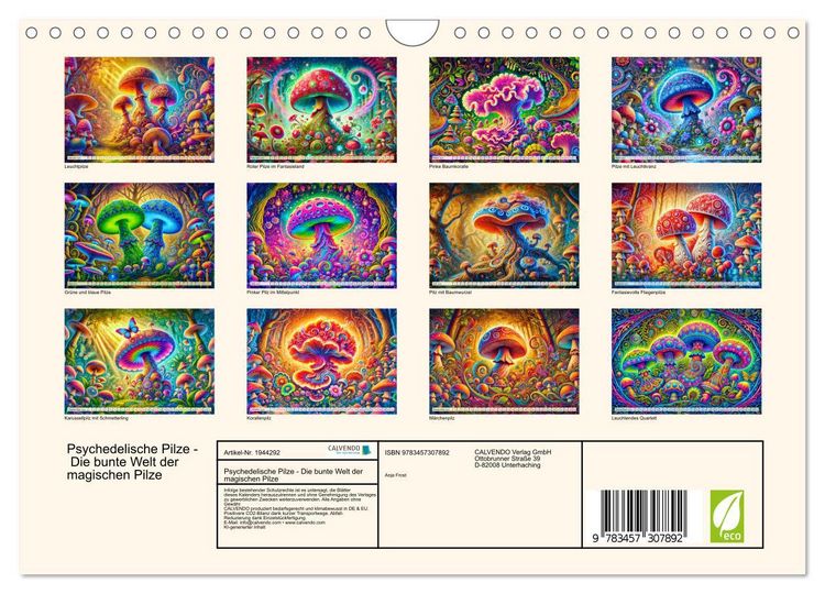 Produktbild: Psychedelische Pilze - Die bunte Welt der magischen Pilze (Wandkalender 2026 DIN A4 quer), CALVENDO Monatskalender