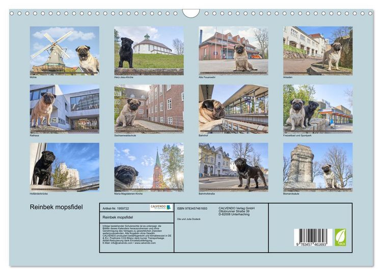 Produktbild: Reinbek mopsfidel (Wandkalender 2026 DIN A3 quer), CALVENDO Monatskalender