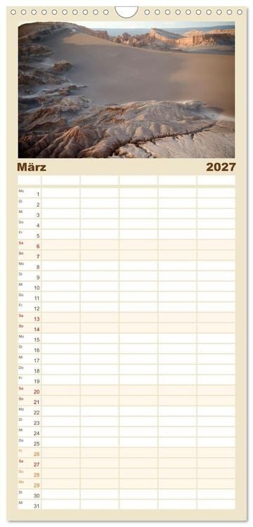 Produktbild: Familienplaner 2027 - Die Farben der Anden - Argentinien und Chile mit 5 Spalten (Wandkalender, 21 x 45 cm) CALVENDO