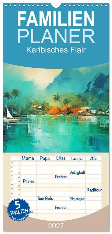 Produktbild: Familienplaner 2027 - Karibisches Flair mit 5 Spalten (Wandkalender, 21 x 45 cm) CALVENDO