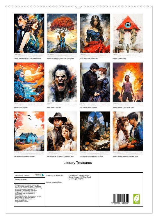 Produktbild: Literary Treasures (High Quality Premium Wall Calendar 2026 DIN A2 portrait),CALVENDO 12 Month Wall Calendar