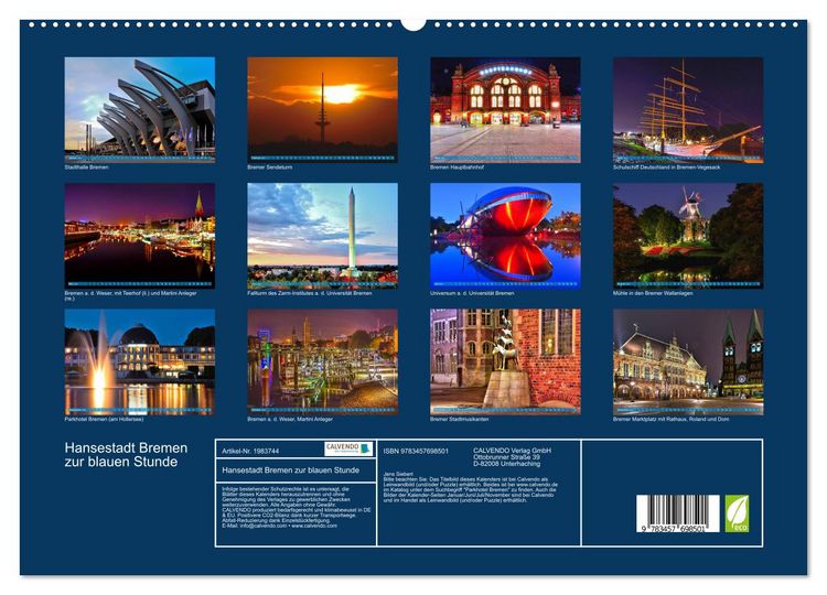 Produktbild: Hansestadt Bremen zur blauen Stunde (hochwertiger Premium Wandkalender 2026 DIN A2 quer), Kunstdruck in Hochglanz
