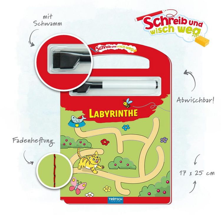 Produktbild: Tr&ouml;tsch Labyrinthe Schreib und Wisch Weg mit Stift