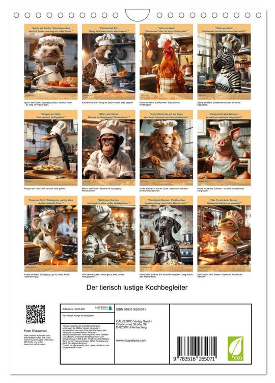 Produktbild: Der tierisch lustige Kochbegleiter (Wandkalender 2026 DIN A4 hoch), CALVENDO Monatskalender