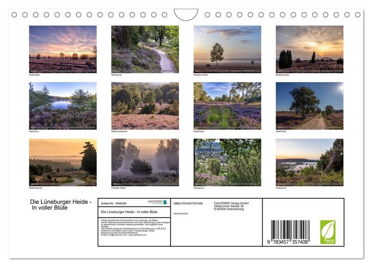 Produktbild: Die L&uuml;neburger Heide - In voller Bl&uuml;te (Wandkalender 2026 DIN A4 quer), CALVENDO Monatskalender