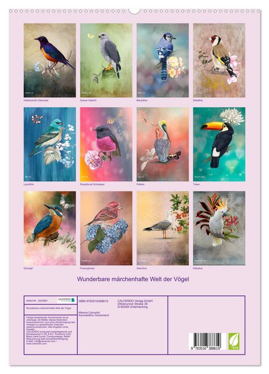 Produktbild: Wunderbare m&auml;rchenhafte Welt der V&ouml;gel (hochwertiger Premium Wandkalender 2026 DIN A2 hoch), Kunstdruck in Hochglanz