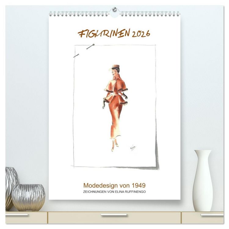 Produktbild: FIGURINEN 2026 - Modedesign von 1949 - Zeichnungen von Elina Ruffinengo (hochwertiger Premium Wandkalender 2026 DIN A2 hoch), Kunstdruck in Hochglanz