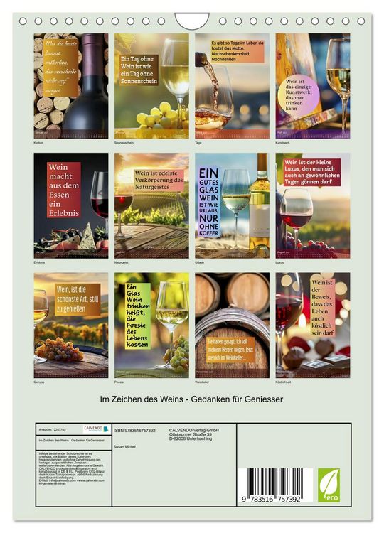 Produktbild: Im Zeichen des Weins - Gedanken f&uuml;r Geniesser (Wandkalender 2027 DIN A4 hoch), CALVENDO Monatskalender