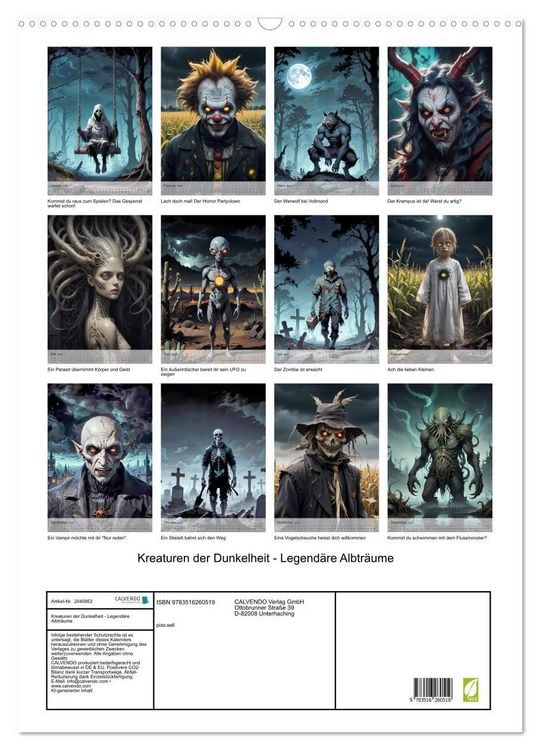 Produktbild: Kreaturen der Dunkelheit - Legend&auml;re Albtr&auml;ume (Wandkalender 2026 DIN A2 hoch), CALVENDO Monatskalender