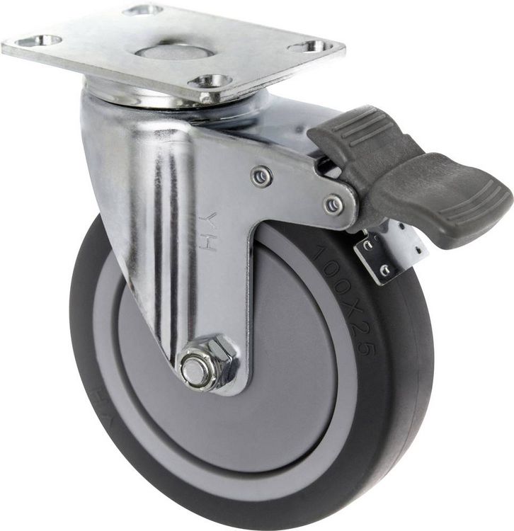Produktbild: TOOLCRAFT TO-5137920 Lenkrolle mit Feststellbremse und Anschraubplatte 100 mm TPR Tragf&auml;higkeit (max.): 65 kg