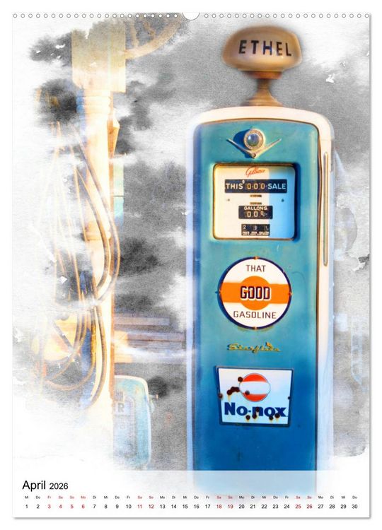 Produktbild: Gasoline - Vintage Tanks&auml;ulen in Szene gesetzt (Wandkalender 2026 DIN A2 hoch), CALVENDO Monatskalender