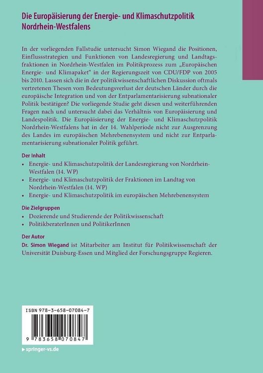Produktbild: Die Europ&auml;isierung der Energie- und Klimaschutzpolitik Nordrhein-Westfalens