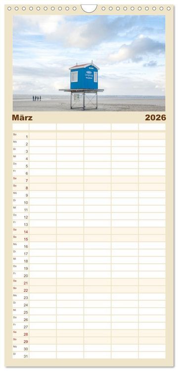 Produktbild: Familienplaner 2026 - Am Strand von Langeoog mit 5 Spalten (Wandkalender, 21 x 45 cm) CALVENDO