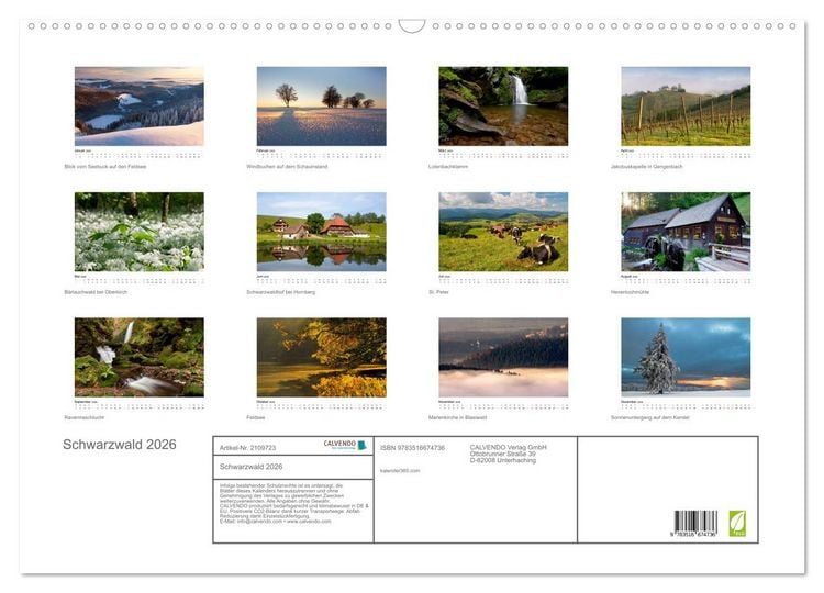Produktbild: Schwarzwald 2026 (Wandkalender 2026 DIN A2 quer), CALVENDO Monatskalender