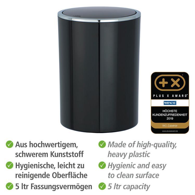 Produktbild: Schwingdeckeleimer Mod. Inca Black, hochwertiger Kunststoff, 5 Liter