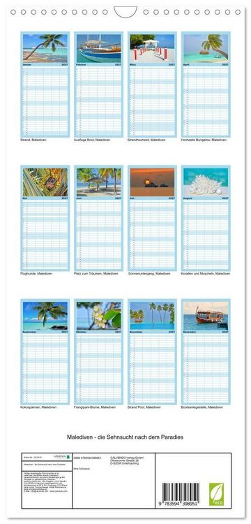 Produktbild: Familienplaner 2027 - Malediven - die Sehnsucht nach dem Paradies mit 5 Spalten (Wandkalender, 21 x 45 cm) CALVENDO