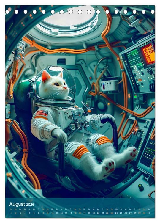 Produktbild: Katzen im All - Katzenastronauten im Kosmos (Tischkalender 2026 DIN A5 hoch), CALVENDO Monatskalender