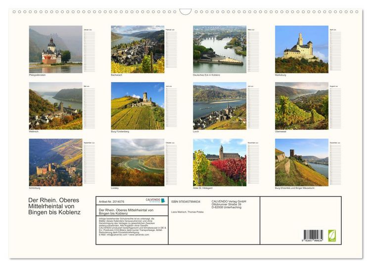 Produktbild: Der Rhein. Oberes Mittelrheintal von Bingen bis Koblenz (Wandkalender 2026 DIN A2 quer), CALVENDO Monatskalender