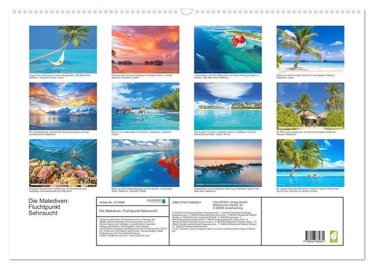 Produktbild: Die Malediven: Fluchtpunkt Sehnsucht (Wandkalender 2026 DIN A2 quer), CALVENDO Monatskalender