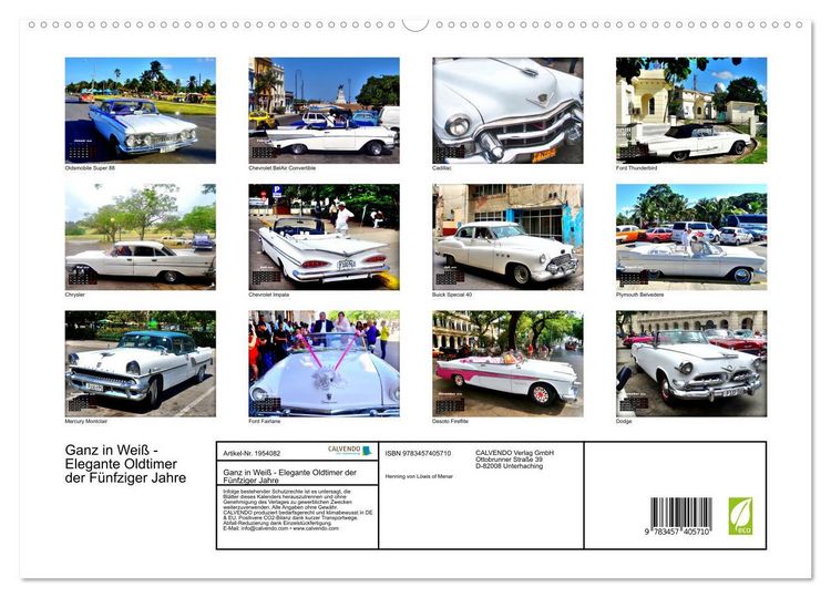 Produktbild: Ganz in Wei&szlig; - Elegante Oldtimer der F&uuml;nfziger Jahre (hochwertiger Premium Wandkalender 2026 DIN A2 quer), Kunstdruck in Hochglanz