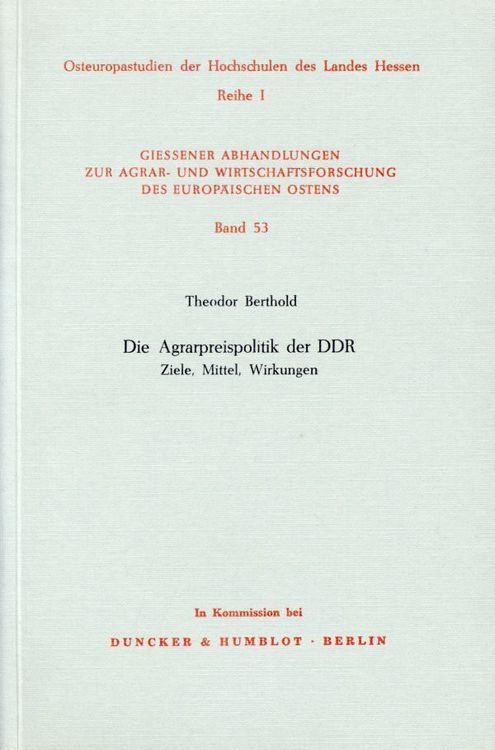 Produktbild: Die Agrarpreispolitik der DDR.