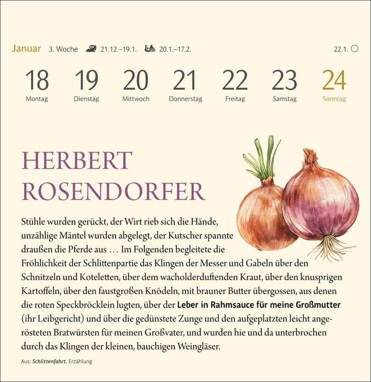 Produktbild: Der kleine literarische K&uuml;chenkalender Premium-Postkartenkalender 2027 - Mit Texten und Rezepten