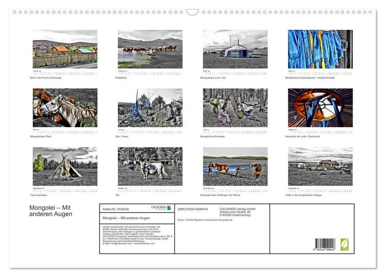 Produktbild: Mongolei &ndash; Mit anderen Augen (Wandkalender 2026 DIN A2 quer), CALVENDO Monatskalender