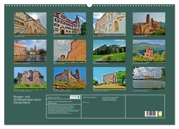 Produktbild: Burgen- und Schl&ouml;sserreise durch Deutschland (Wandkalender 2026 DIN A2 quer), CALVENDO Monatskalender