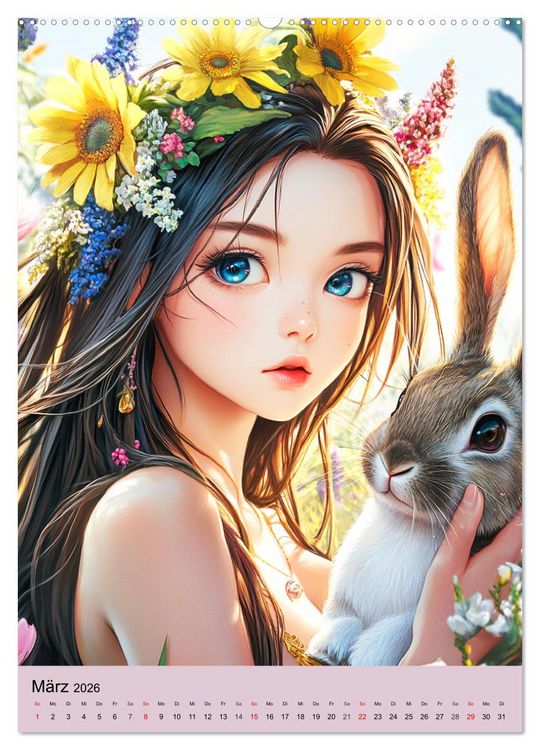 Produktbild: Magische Manga-Girls. Zauberhafte Illustrationen mit Krafttieren (hochwertiger Premium Wandkalender 2026 DIN A2 hoch), Kunstdruck in Hochglanz