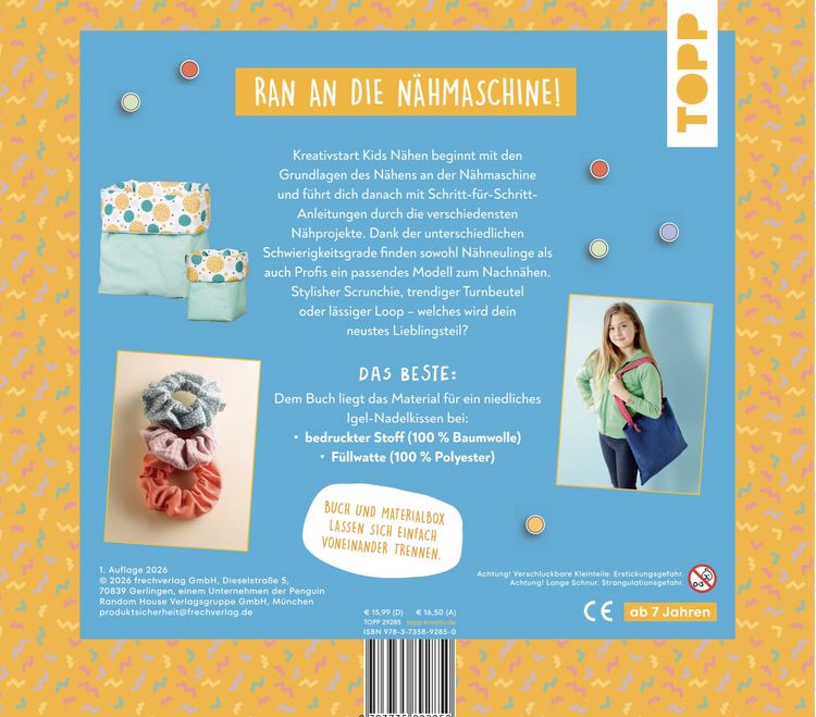 Produktbild: Kreativstart Kids N&auml;hen. Anleitungsbuch und Material