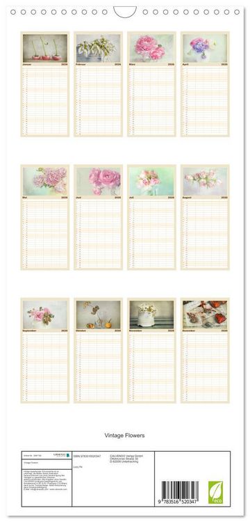 Produktbild: Familienplaner 2026 - Vintage Flowers mit 5 Spalten (Wandkalender, 21 x 45 cm) CALVENDO