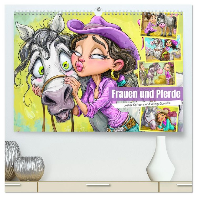 Produktbild: Frauen und Pferde. Lustige Cartoons und witzige Spr&uuml;che (hochwertiger Premium Wandkalender 2026 DIN A2 quer), Kunstdruck in Hochglanz