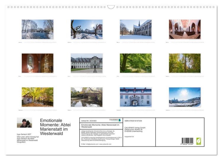 Produktbild: Emotionale Momente: Abtei Marienstatt im Westerwald (Wandkalender 2026 DIN A2 quer), CALVENDO Monatskalender