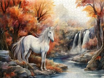 Produktbild: CALVENDO Puzzle Einhorn am Wasserfall | 1000 Teile Lege-Gr&ouml;&szlig;e 64x48cm Foto-Puzzle f&uuml;r gl&uuml;ckliche Stunden