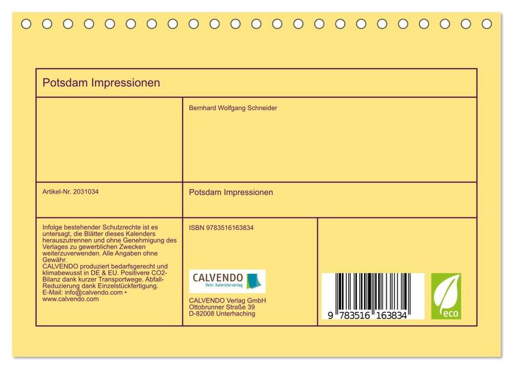 Produktbild: Potsdam Impressionen (Tischkalender 2026 DIN A5 quer), CALVENDO Monatskalender