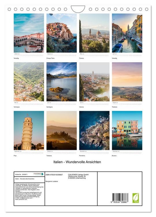 Produktbild: Italien - Wundervolle Ansichten (Wandkalender 2026 DIN A4 hoch), CALVENDO Monatskalender