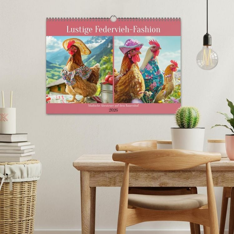 Produktbild: Lustige Federvieh-Fashion. Modische Abenteuer auf dem Bauernhof (Wandkalender 2026 DIN A3 quer), CALVENDO Monatskalender