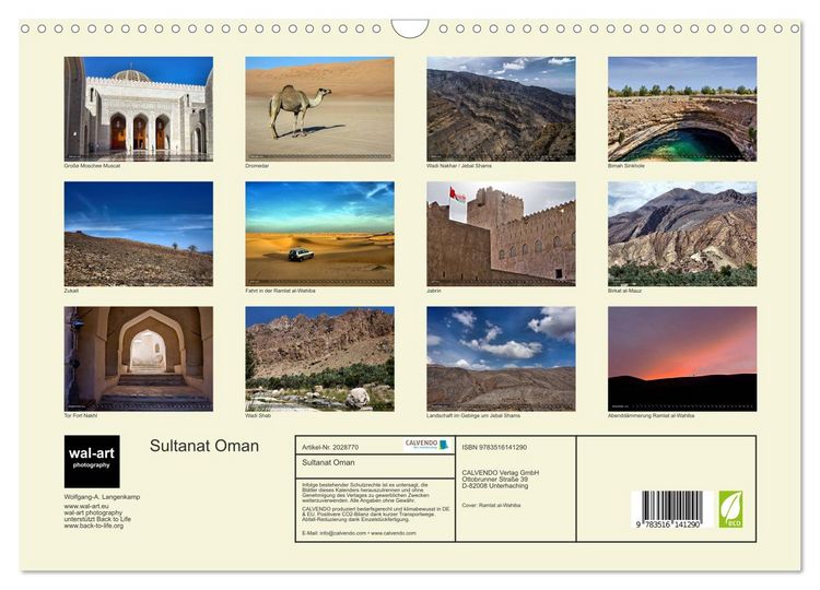Produktbild: Sultanat Oman (Wandkalender 2026 DIN A3 quer), CALVENDO Monatskalender