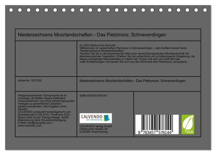 Produktbild: Niedersachsens Moorlandschaften - Das Pietzmoor, Schneverdingen (Tischkalender 2026 DIN A5 quer), CALVENDO Monatskalender