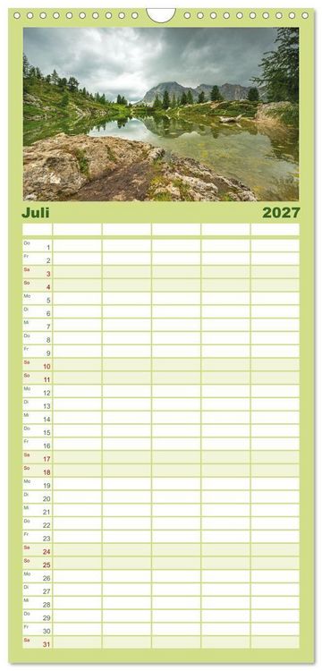 Produktbild: Familienplaner 2027 - Alpensee - Wunder der Natur mit 5 Spalten (Wandkalender, 21 x 45 cm) CALVENDO