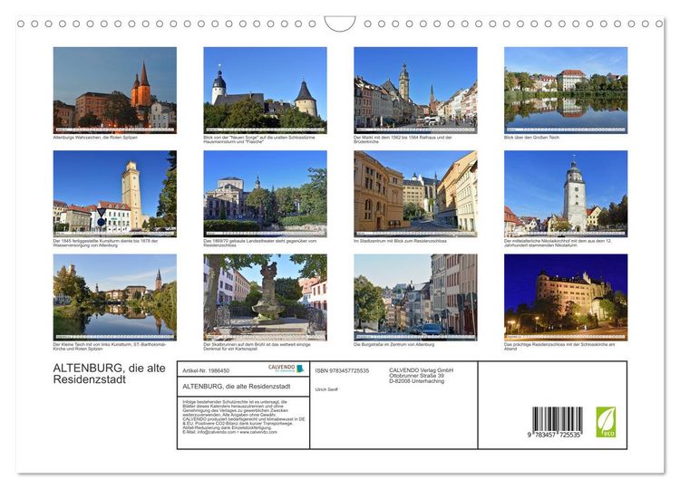 Produktbild: ALTENBURG, die alte Residenzstadt (Wandkalender 2026 DIN A3 quer), CALVENDO Monatskalender