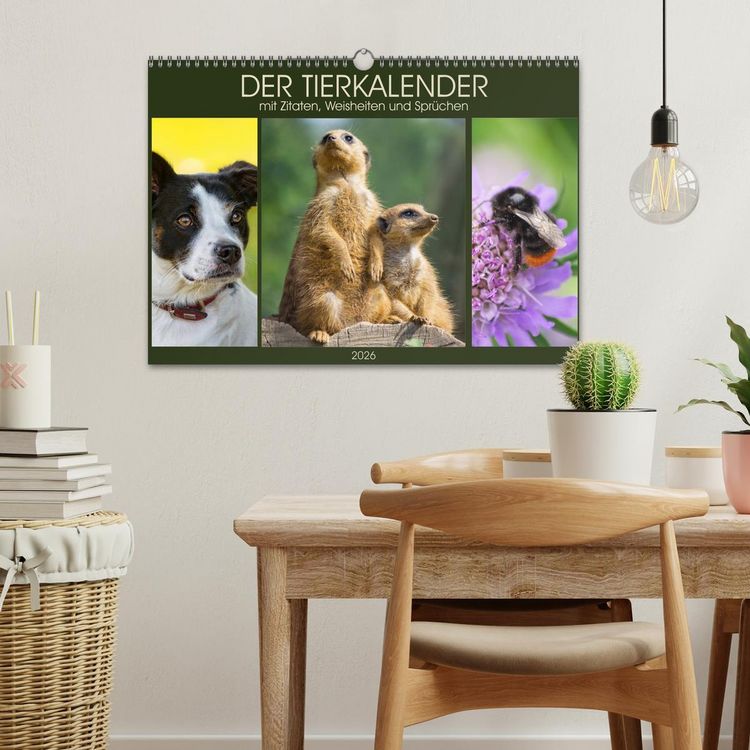 Produktbild: Der Tierkalender mit Zitaten, Weisheiten und Spr&uuml;chen (Wandkalender 2026 DIN A3 quer), CALVENDO Monatskalender