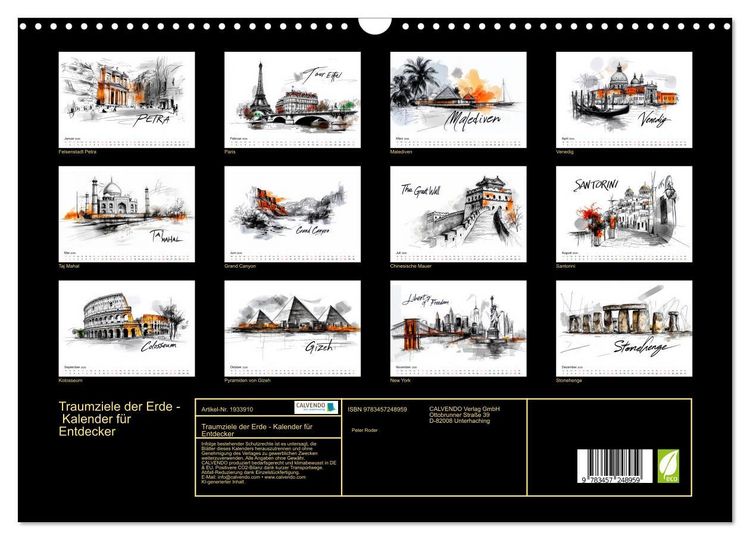 Produktbild: Traumziele der Erde - Kalender f&uuml;r Entdecker (Wandkalender 2026 DIN A3 quer), CALVENDO Monatskalender