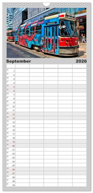 Produktbild: Familienplaner 2026 - Durch die Welt mit der Stra&szlig;enbahn mit 5 Spalten (Wandkalender, 21 x 45 cm) CALVENDO