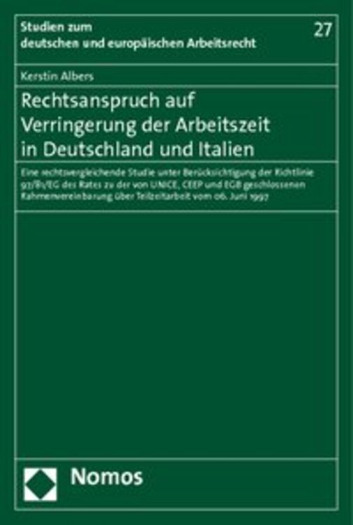 Produktbild: Rechtsanspruch auf Verringerung der Arbeitszeit in Deutschland und Italien