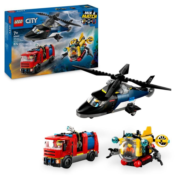 Produktbild: LEGO City Kombinationsset mit Hubschrauber, L&ouml;schauto und U-Boot 60462